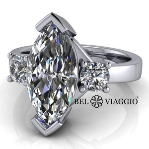Marquise Cut Engagement Ring, Moissanite, Gold Three Stone Ring, Lifetime Warranty