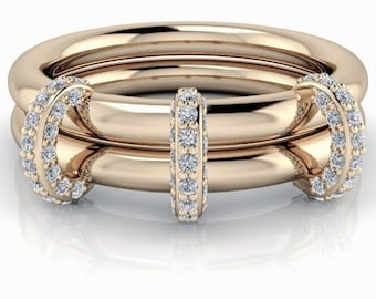 Diamond Connected Rings, Stacking Rings: Silver Linked Bands
