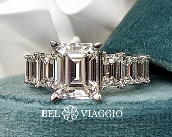 8.26ctw Emerald Cut Moissanite Engagement Ring: Anniversary Style