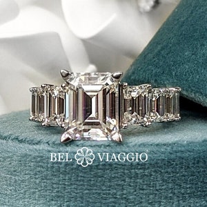 8.26ctw Emerald Cut Moissanite Engagement Ring: Anniversary Style
