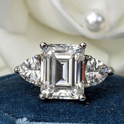 3.00 Ctw Emerald Cut Moissanite Ring Double 4-prong Solitaire - Etsy