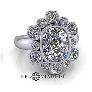 3.52CTW Elongated Cushion Moissanite Engagement Ring, Bezel Set Ring, Unique Ring Bel Viaggio Designs