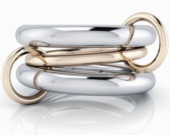 Connected Rings, Solid Gold and Sterling Silver Two Tone Stacking Rings Anniversary Gift