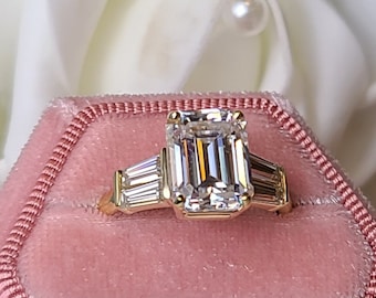 Proposal Ring Emerald Moissanite Engagement Ring Multi-Stone, Lifetime Warranty, 4.54 ctw