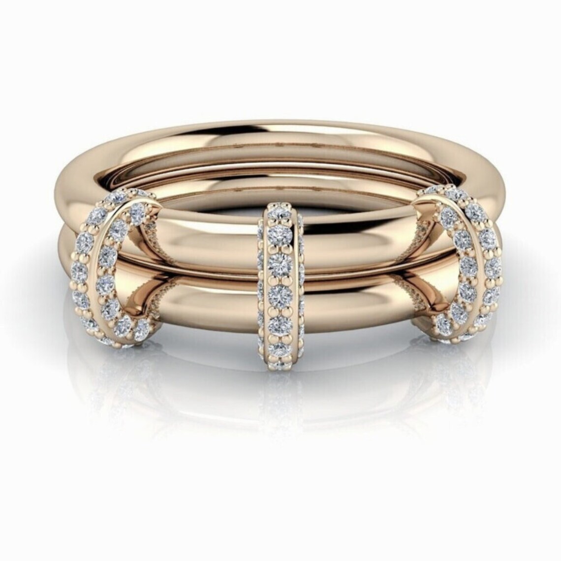 Diamond Connected Rings, Stacking Rings: Silver Linked Bands - Etsy