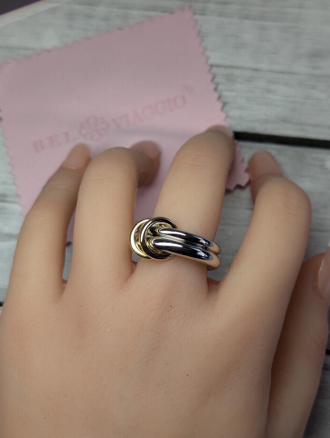 Connected Rings, Two Tone Multi-band Ring Sterling Silver Stacking ...