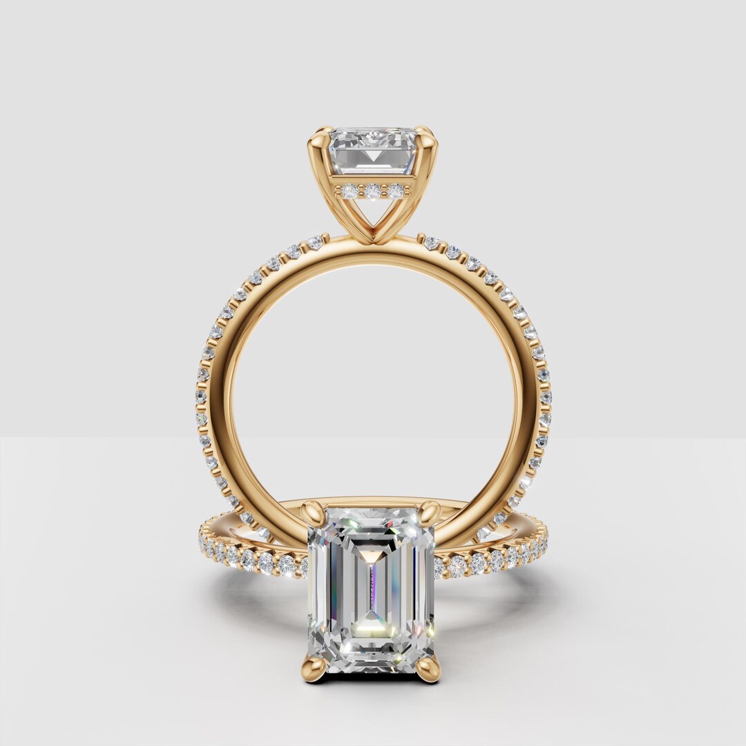 Hidden Feature Engagement Rings Emerald Diamond Engagement Ring, Hidden Halo, Lab Grown Certified ...