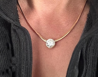 Diamond Pendant Slide Necklace, Snake Chain, Certified Lab Diamond 3.70CTW