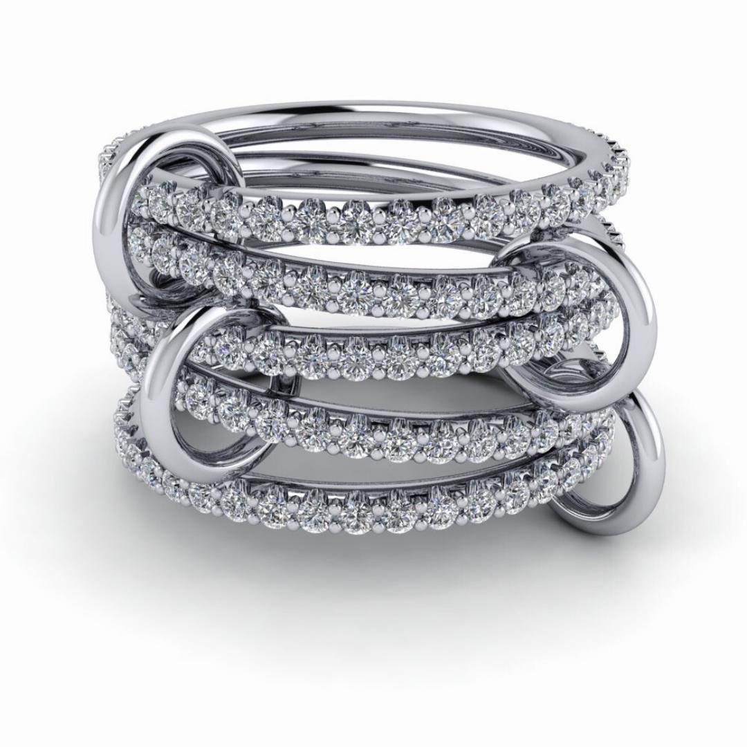 CZ Solid Silver Connected Rings, Linked Stacking Rings, Anniversary ...