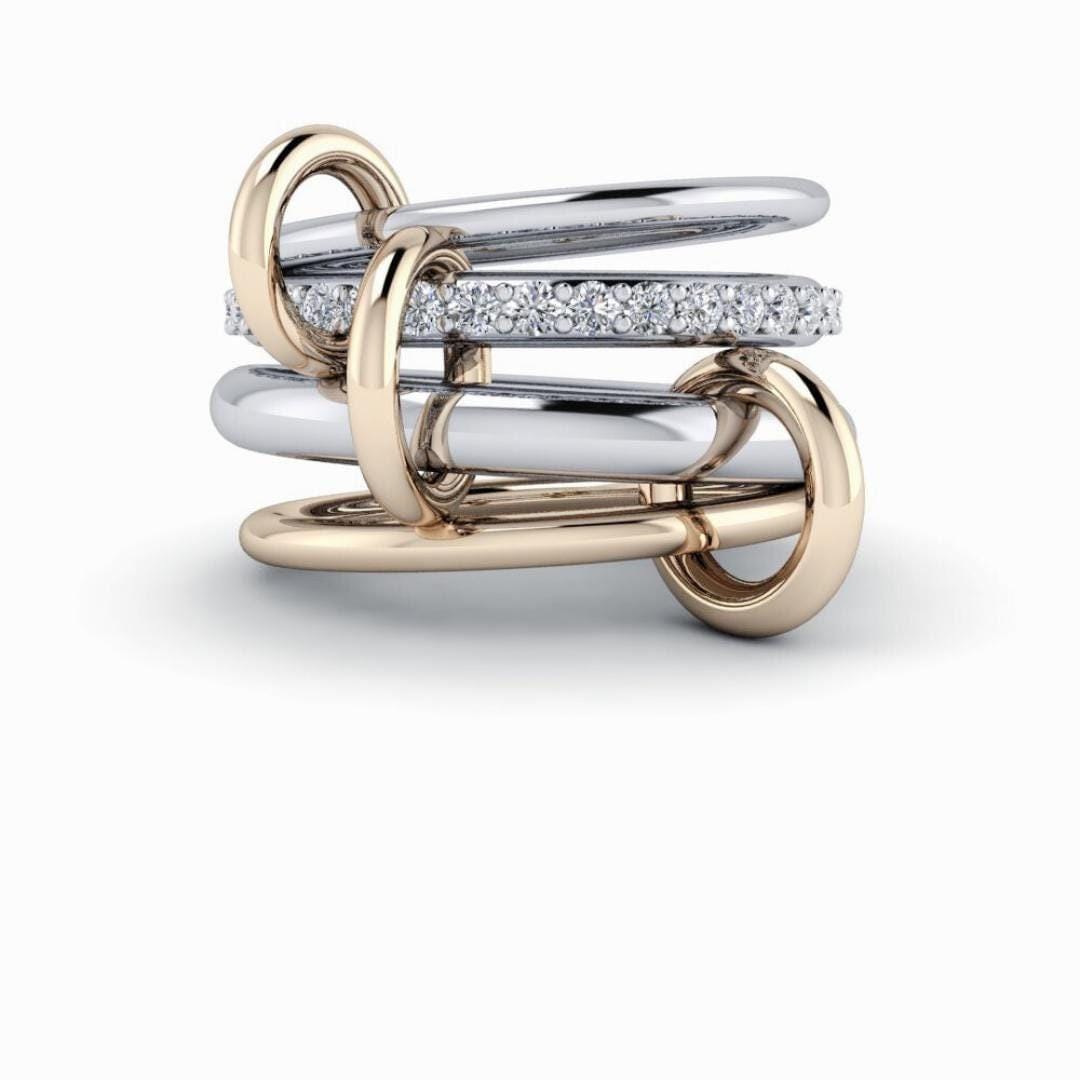 Connected Ring Stack With Lab Diamonds, Designer Inspired Linked Rings ...