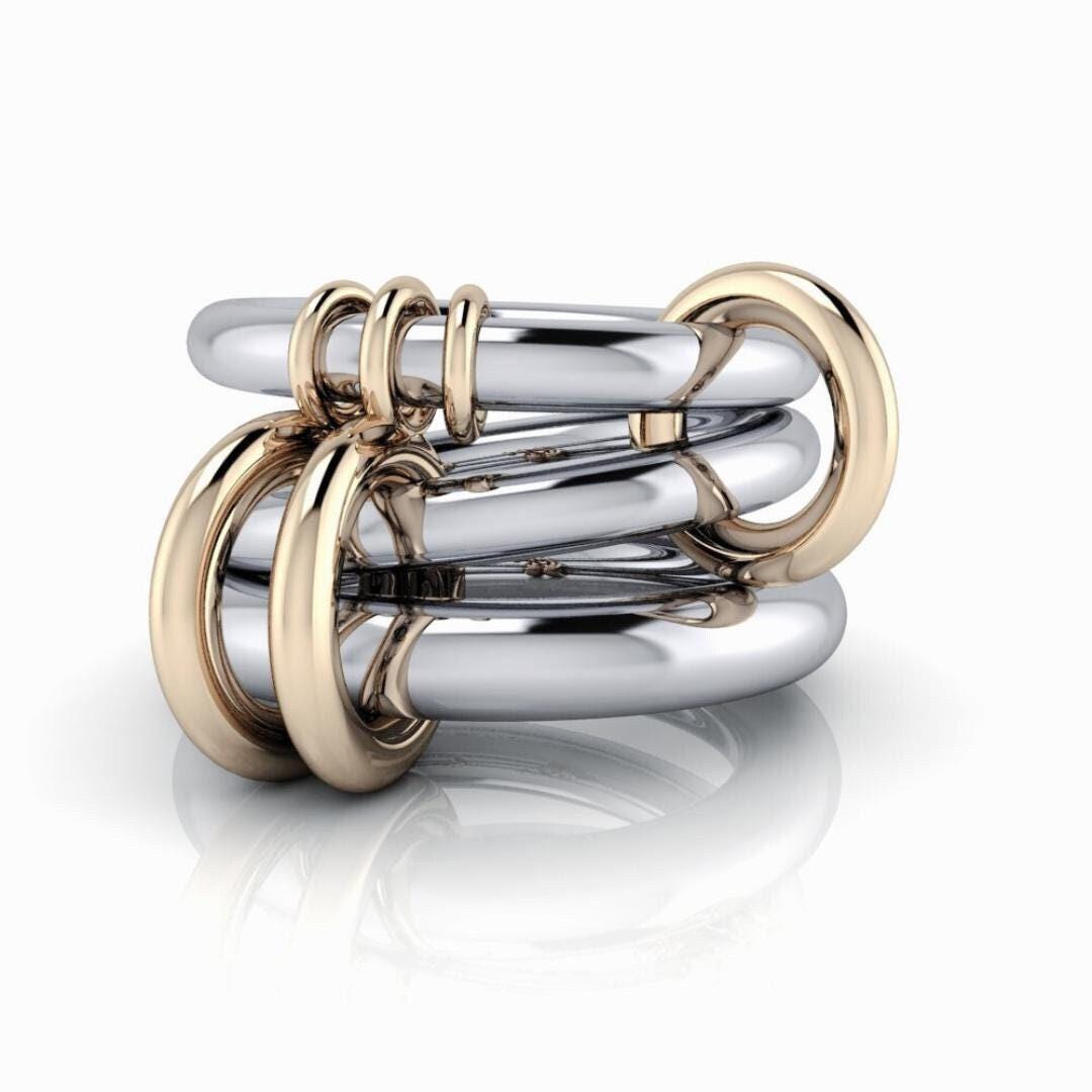 Connected Rings Sterling Silver, Stacking Rings, Chunky, Silver or Gold ...