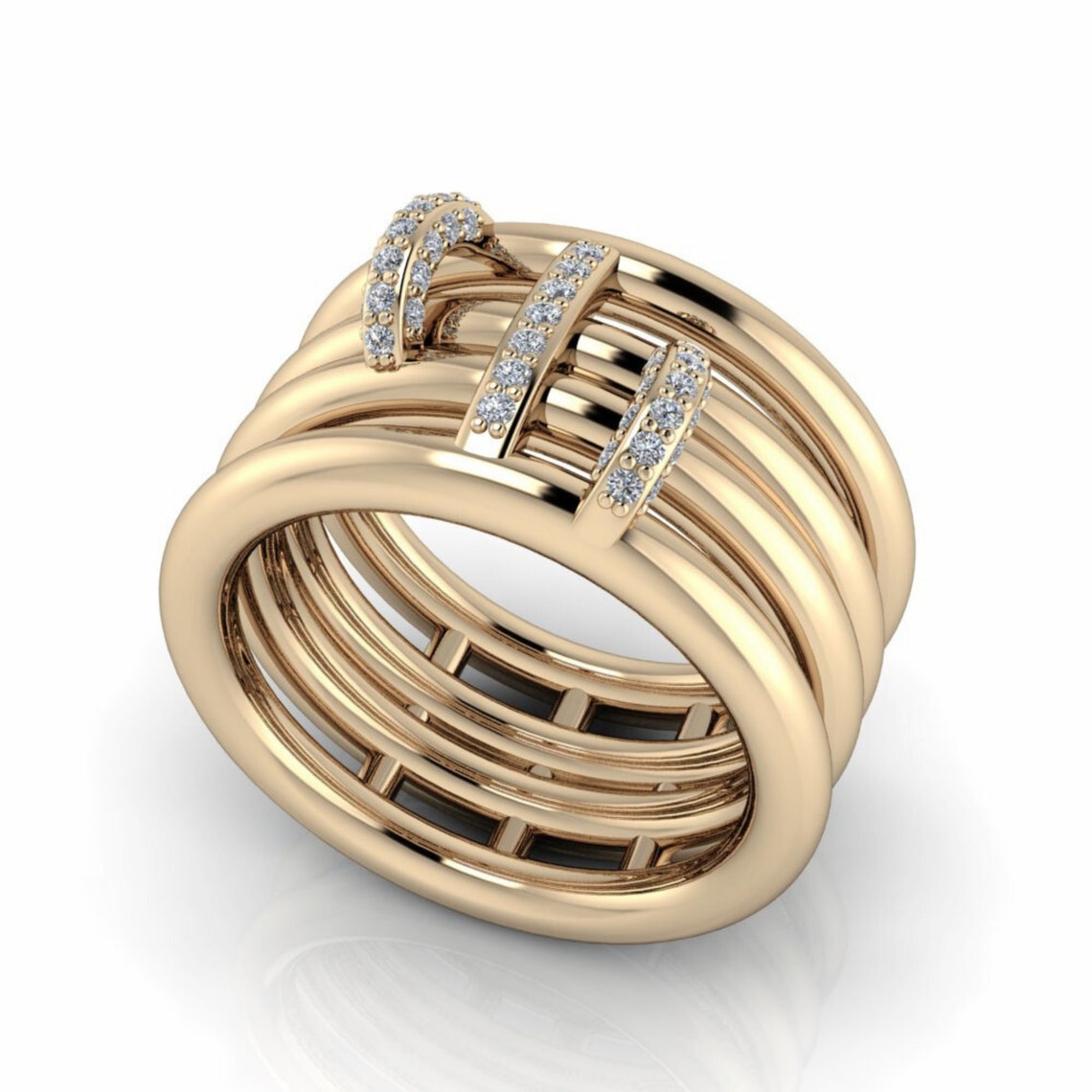 Anniversary Band Connected Rings, Diamond Ring, Gold Linked Rings ...