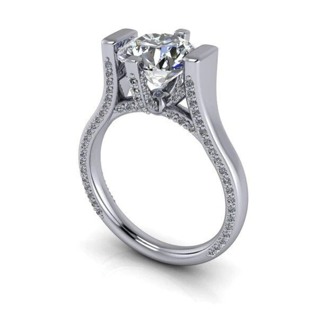 Unique Modern CZ Engagement Ring, Sterling Silver Wedding Ring, Bridal ...