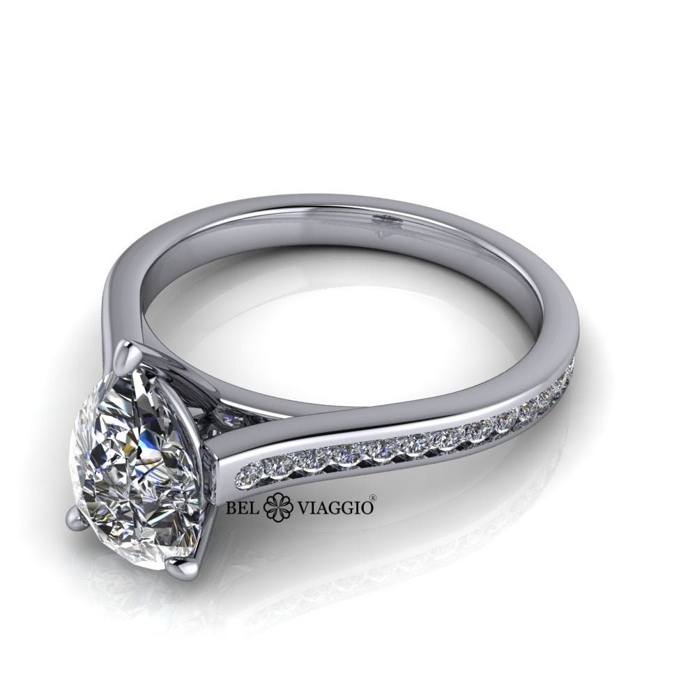 1.75CTW Pear Engagement Ring Channel Set Cathedral Ring, Lifetime Warranty