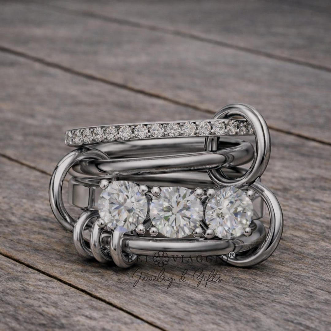925 Silver Connected Rings, Rolling Rings, Stacked Anniversary Ring - Etsy