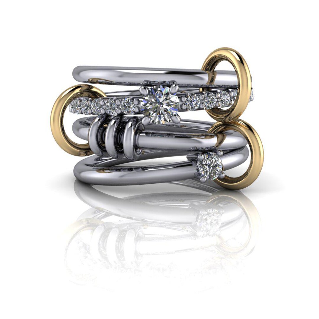Diamond Gold Connected Rings: Two Tone Stacking Rings Linked Together ...