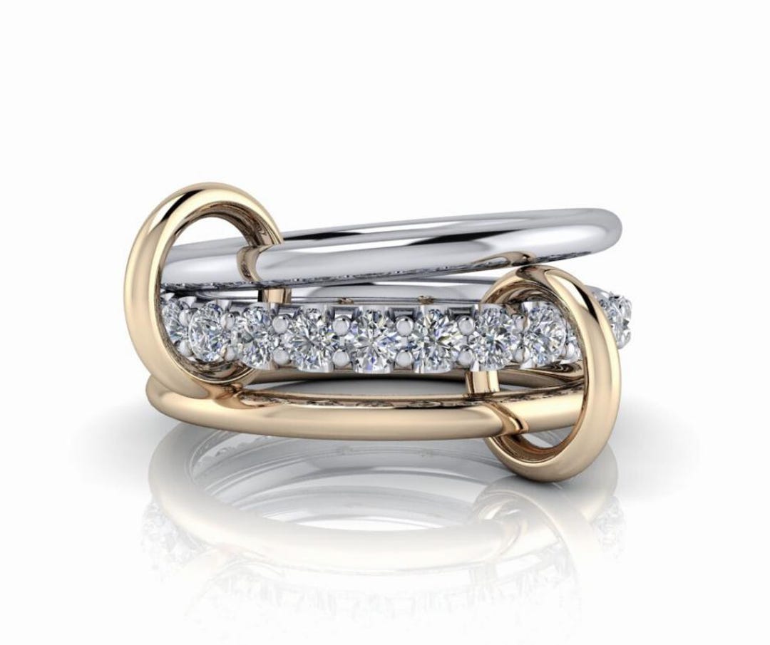 Interlinked Stackable Rings Linked Rings, Connected Stacking Rings, Diamonds, Two Tone Gold - Etsy