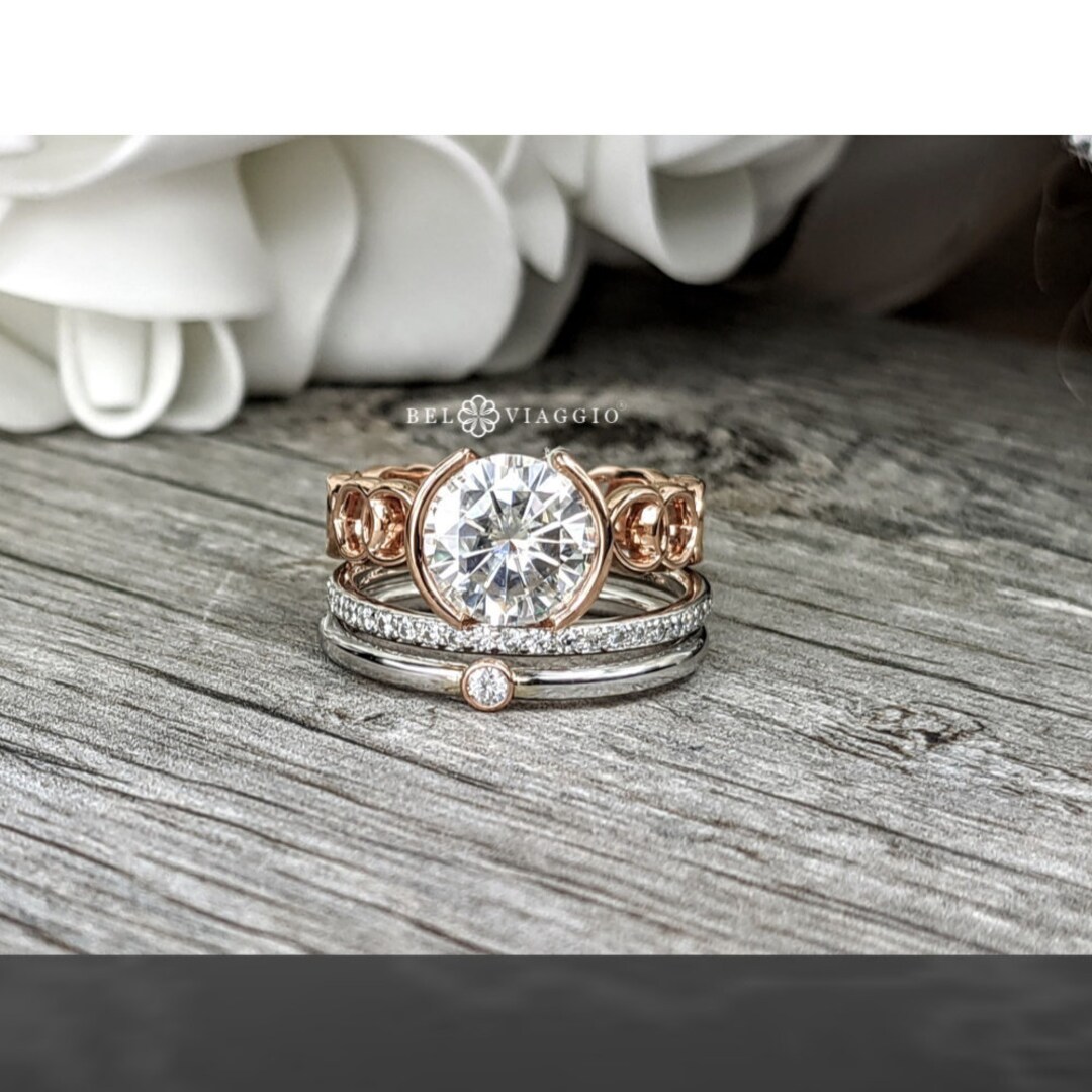 Moissanite Ring Set: Solitaire Engagement & Stacking Bridal Rings - Etsy