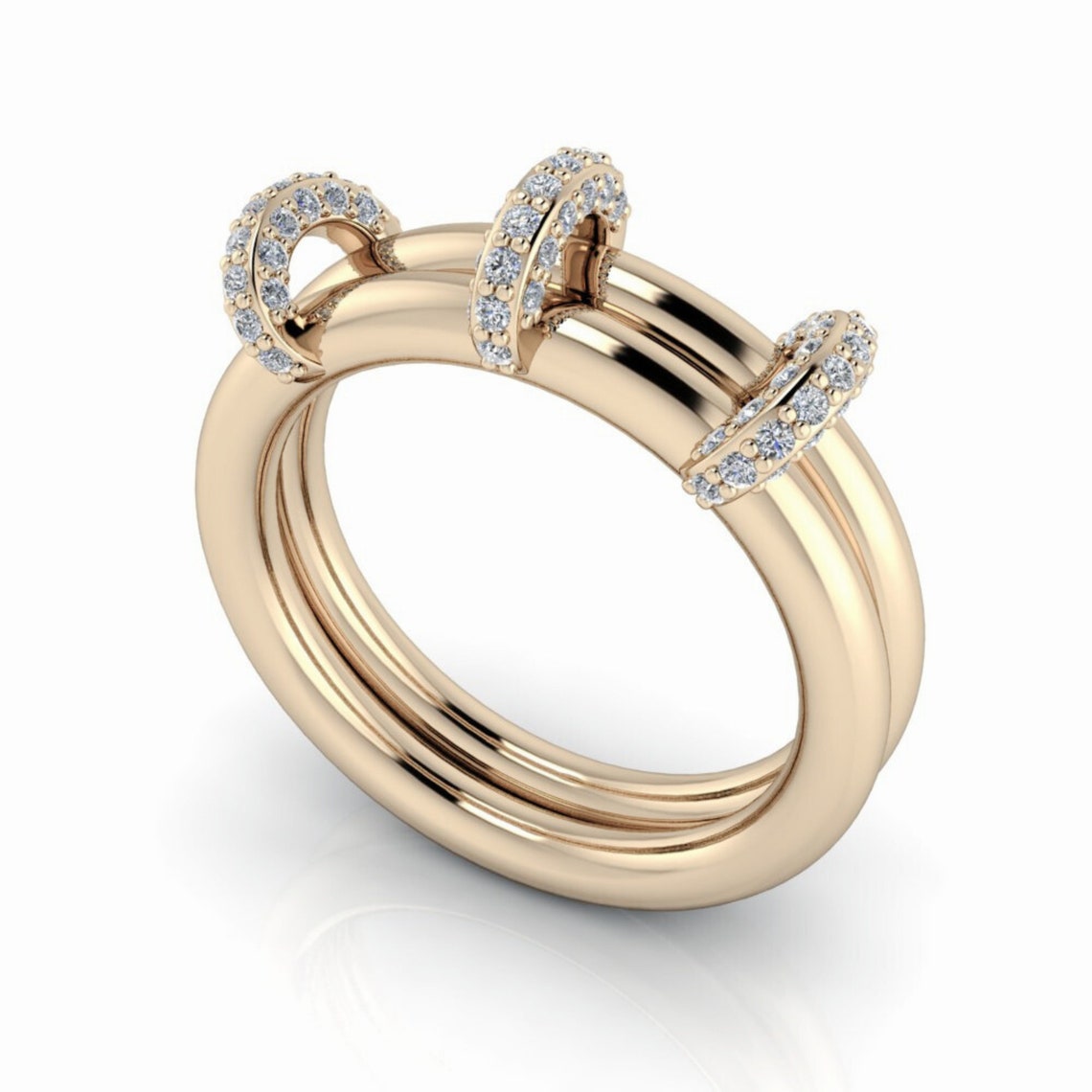 Diamond Connected Rings, Stacking Rings: Silver Linked Bands - Etsy