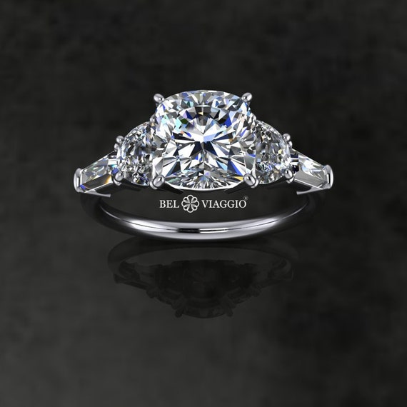 Custom CZ Engagement Ring 5 stone Anniversary Ring Cushion Cut