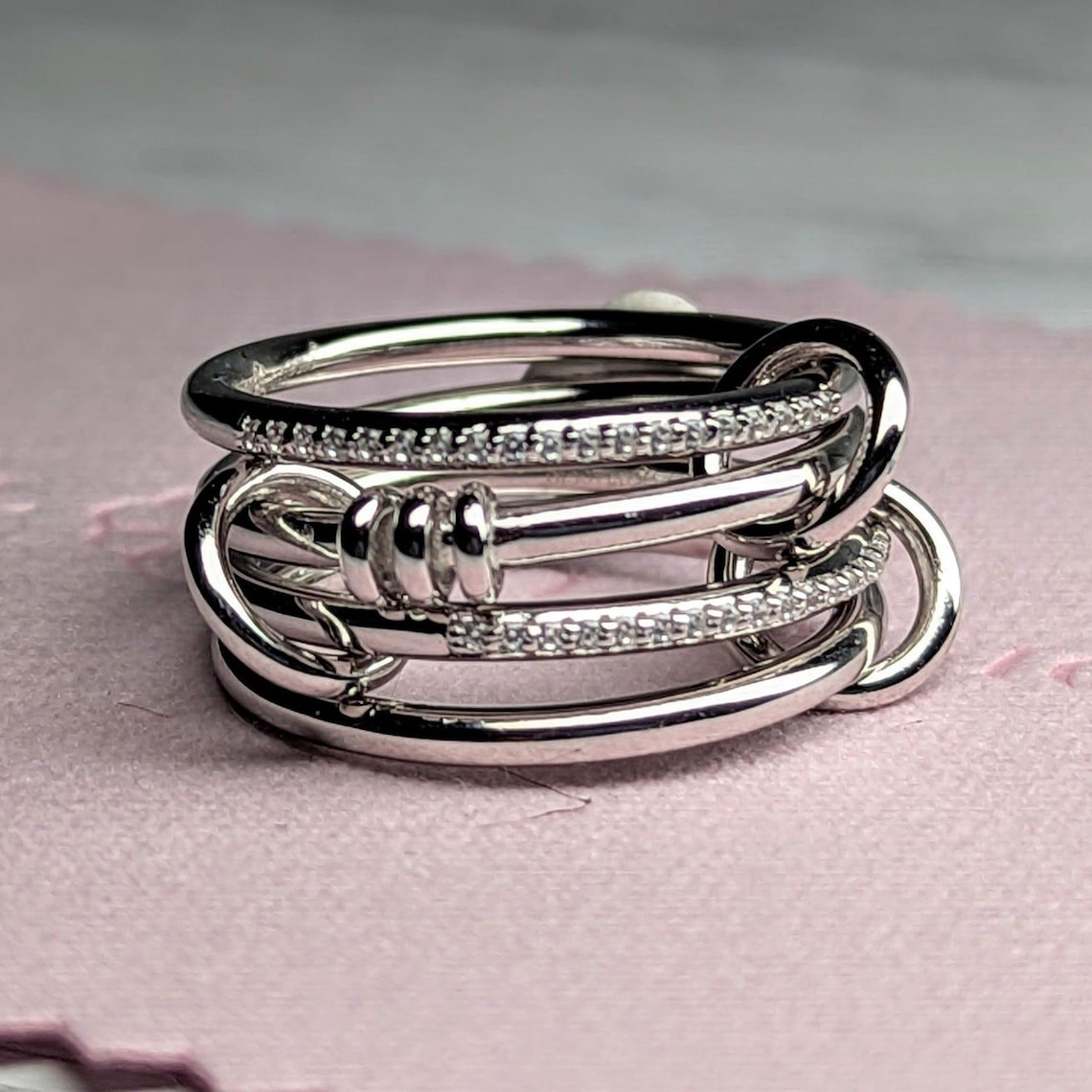 Connected Rings, Multi-band, Sterling Silver, Gold, Two Tone, CZ ...