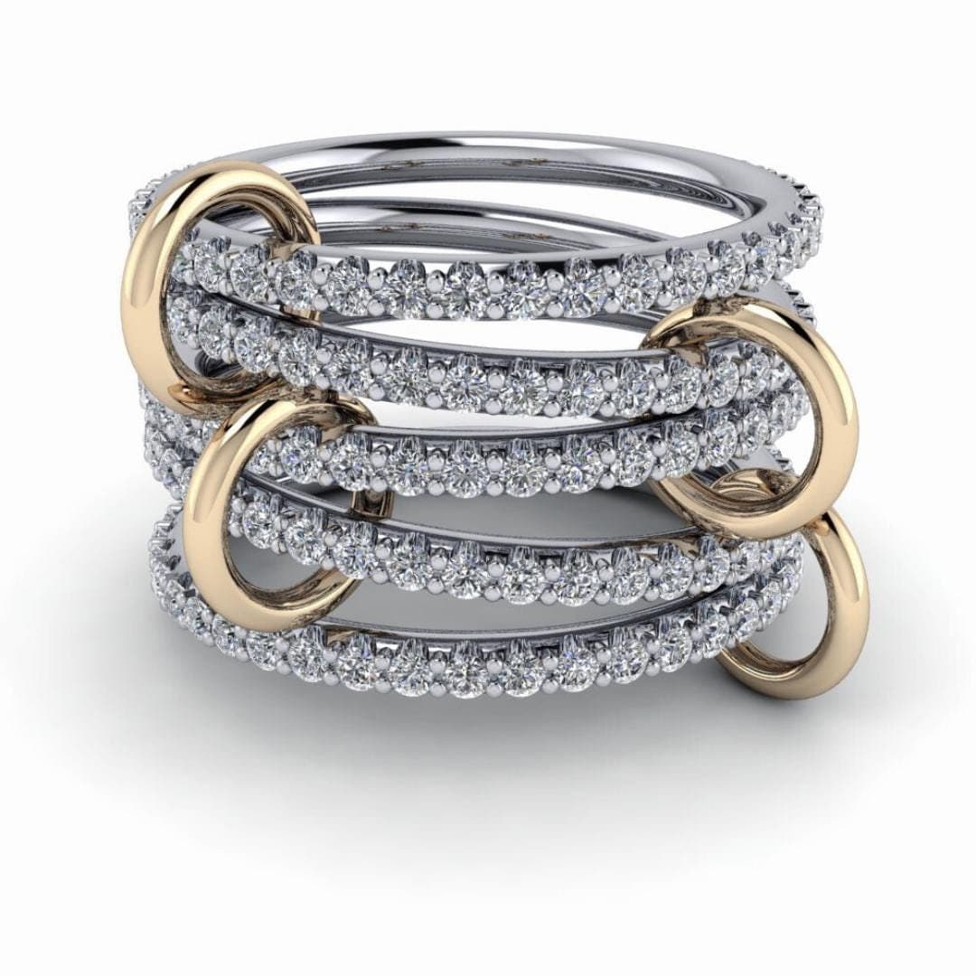 Solid Silver Connected Rings, CZ Linked Stacking Rings 2.50 Ctw - Etsy
