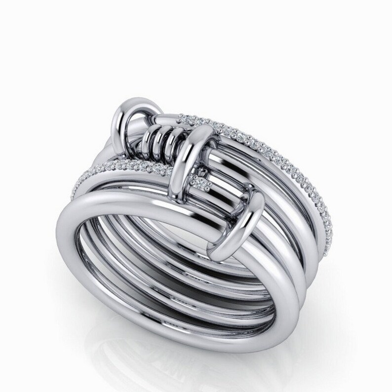 Connected Multi-band Ring, Gold Diamond Stacking Rings, Two Tone ...