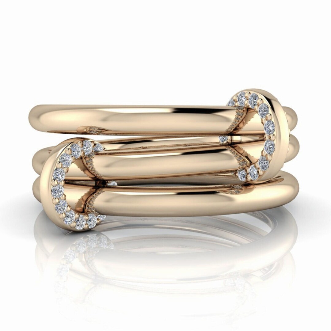 Diamond Connected Stacking Rings in Sterling Silver, Free Moving Linked ...