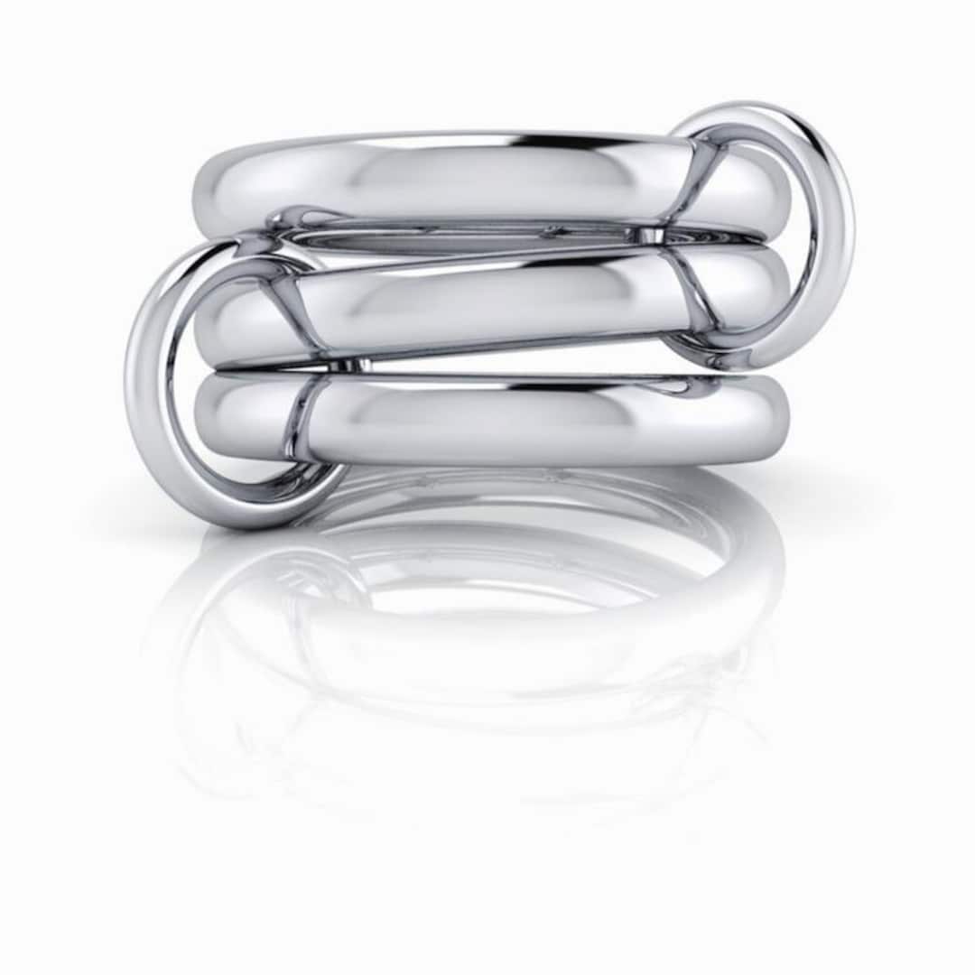 Connected Band Ring Set, Three 3mm Gold Bands With Free Moving ...