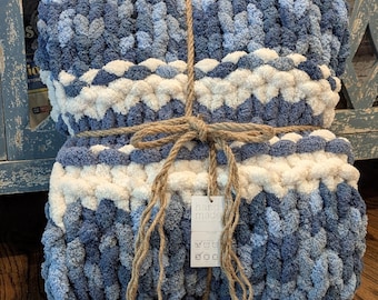 Oversized Chunky Blanket, Hand Knit Chenille Throw
