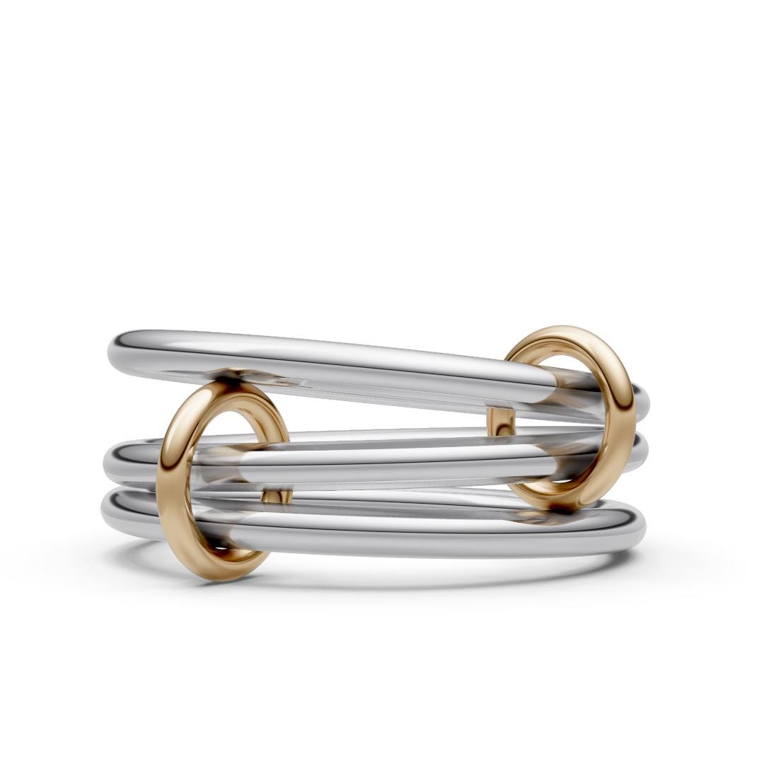 Interlocking Silver and Gold Bands Ring, Connected Free Moving Links - Etsy