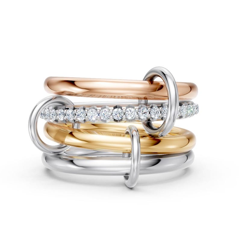 Mixed Metal Diamond Multi Band Ring, Connected Rings, Solid 10k Gold ...