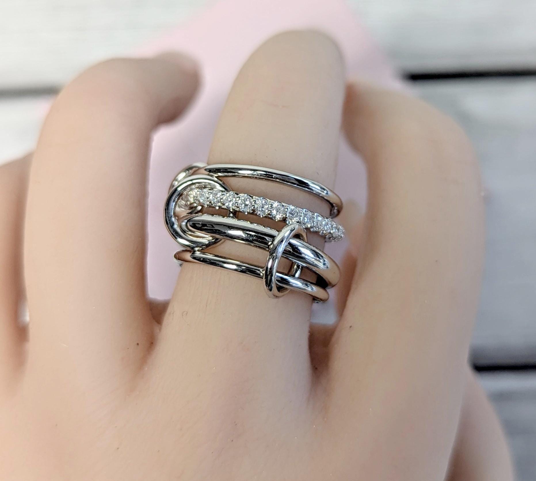 Connected Ring Stack With Lab Diamonds, Designer Inspired Linked Rings ...