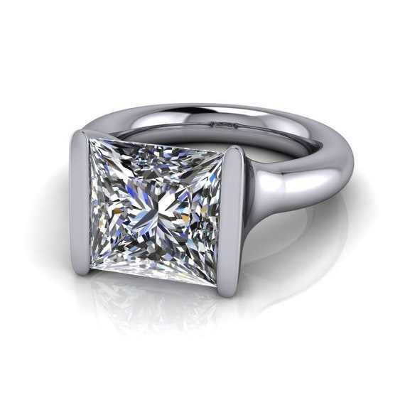 Sterling Silver Tension Set Ring: Princess Cut Simulated