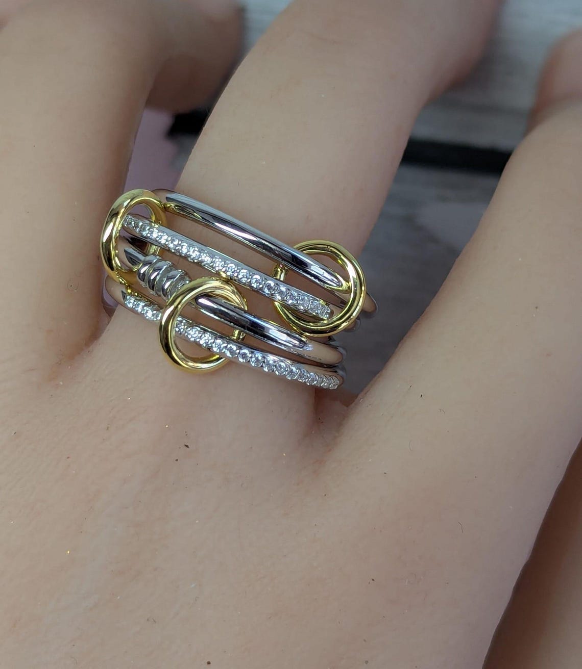 Connected Rings, Multi-band, Sterling Silver, Gold, Two Tone, CZ ...