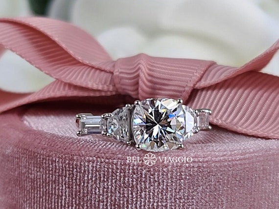 Custom CZ Engagement Ring 5 stone Anniversary Ring Cushion Cut