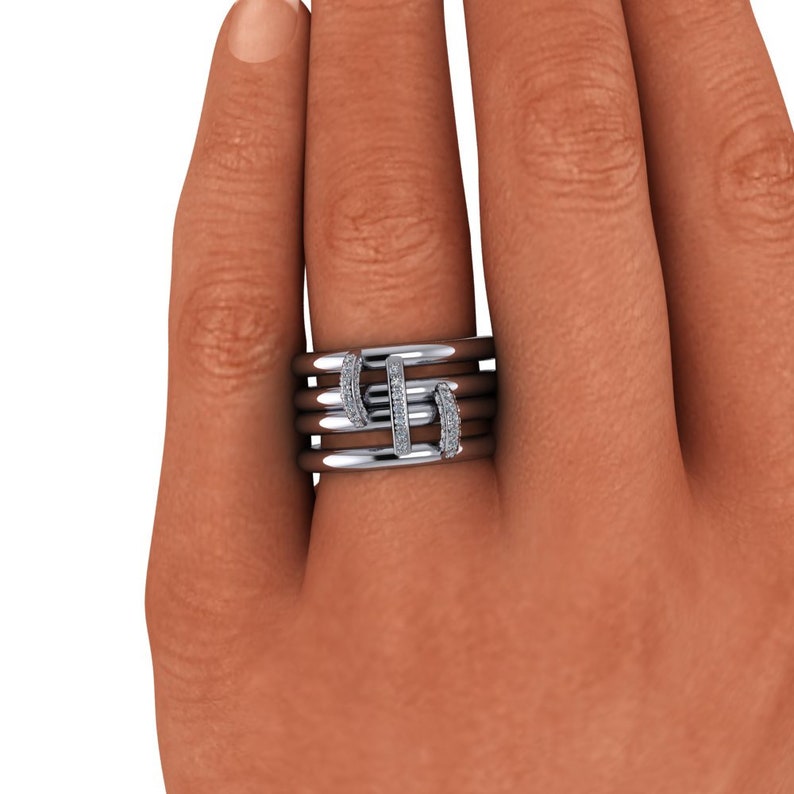 Anniversary Band Connected Rings, Diamond Ring, Gold Linked Rings ...