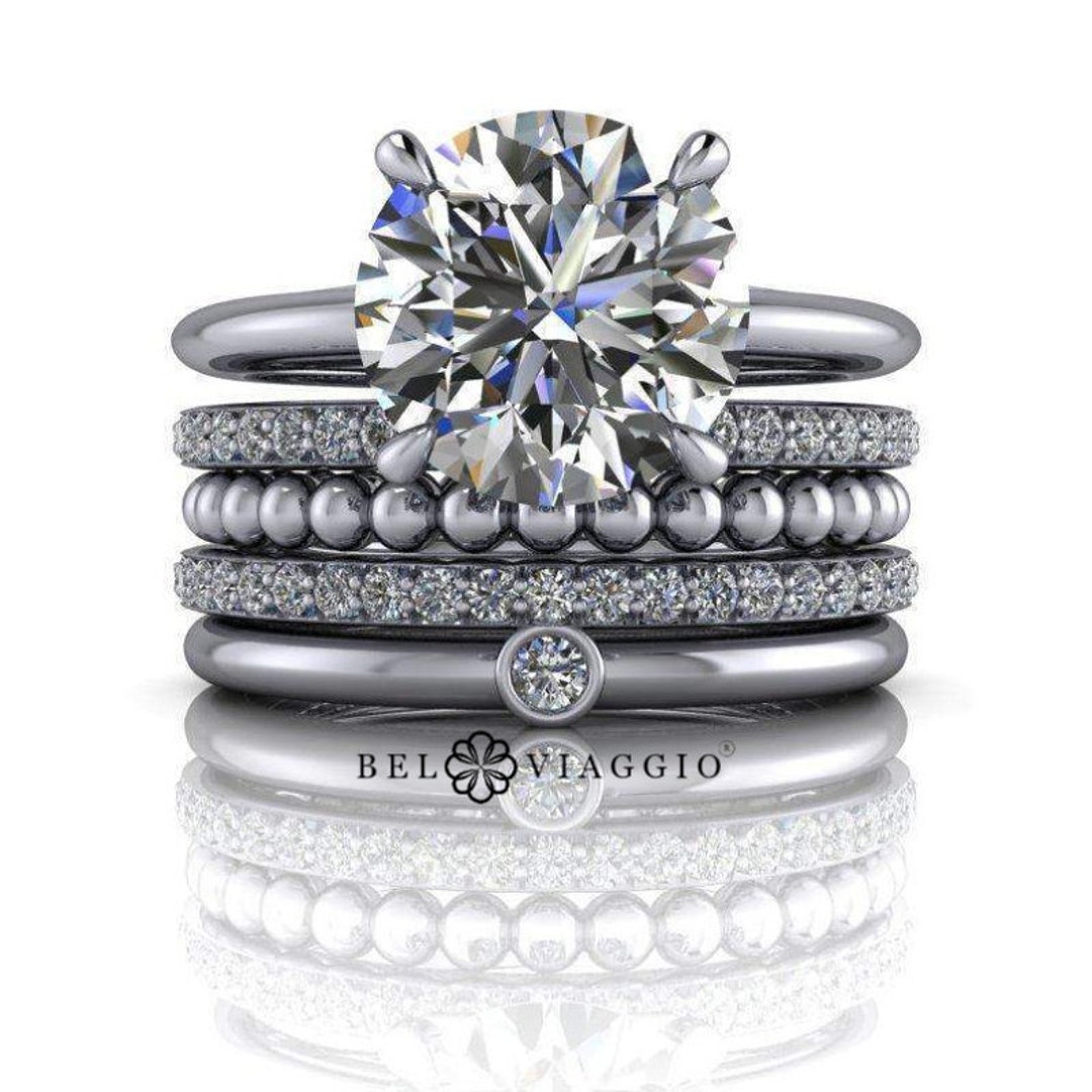 3CT Stacking Bridal Set Moissanite Engagement Ring Solitaire Wedding ...