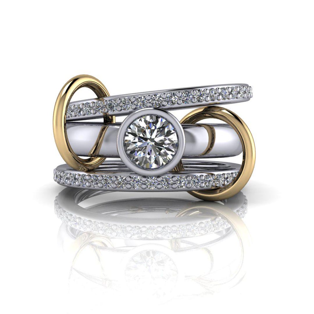 Diamond Connected Rings, Lab Grown Diamond Multi Band Ring With Bezel ...