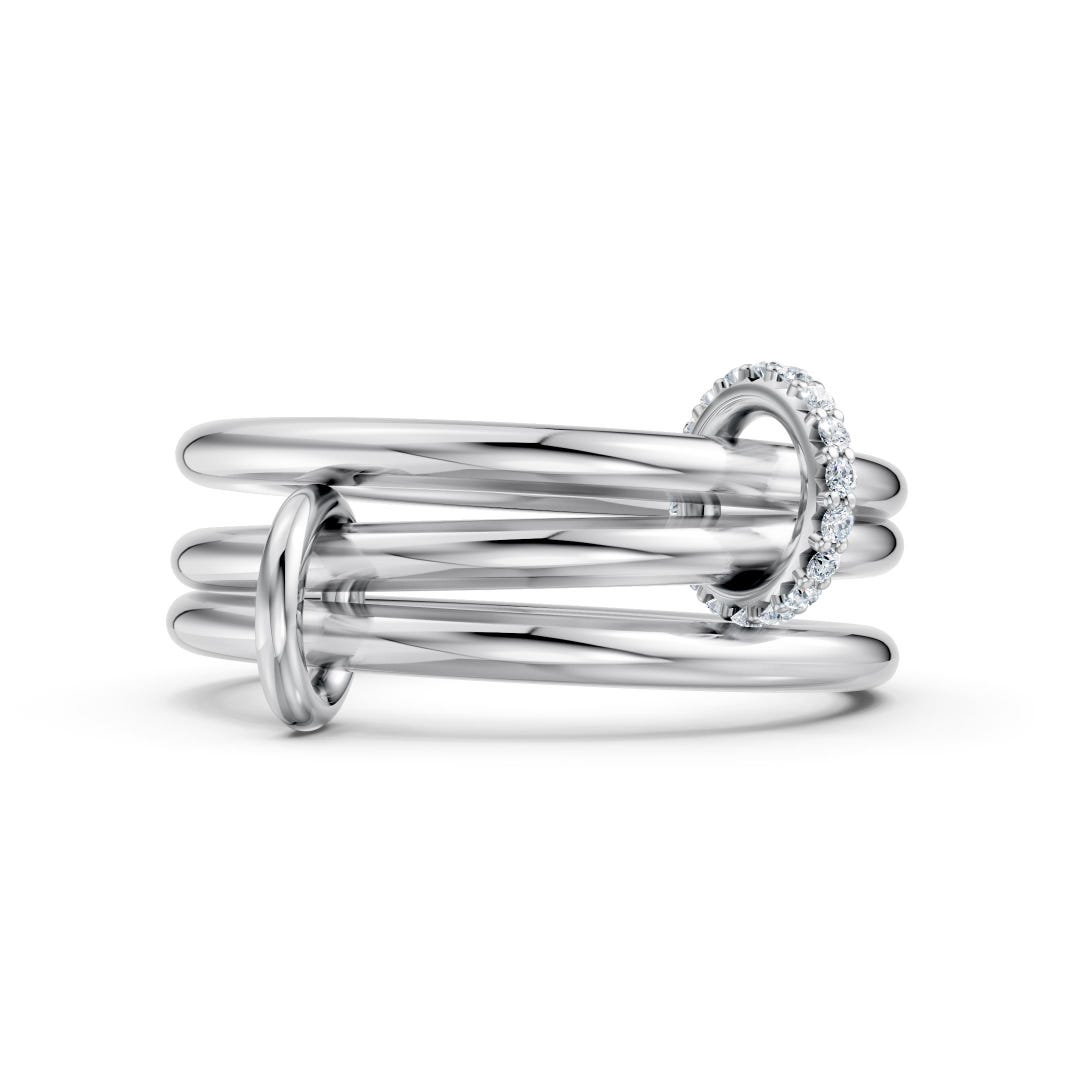 Connected Bands Silver and Gold Stacking Ring, Lab Diamonds - Etsy