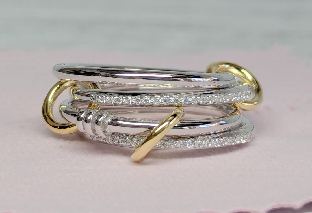 Silver Connected Rings, Multi-band Ring Silver CZ Stacking Rings - Etsy