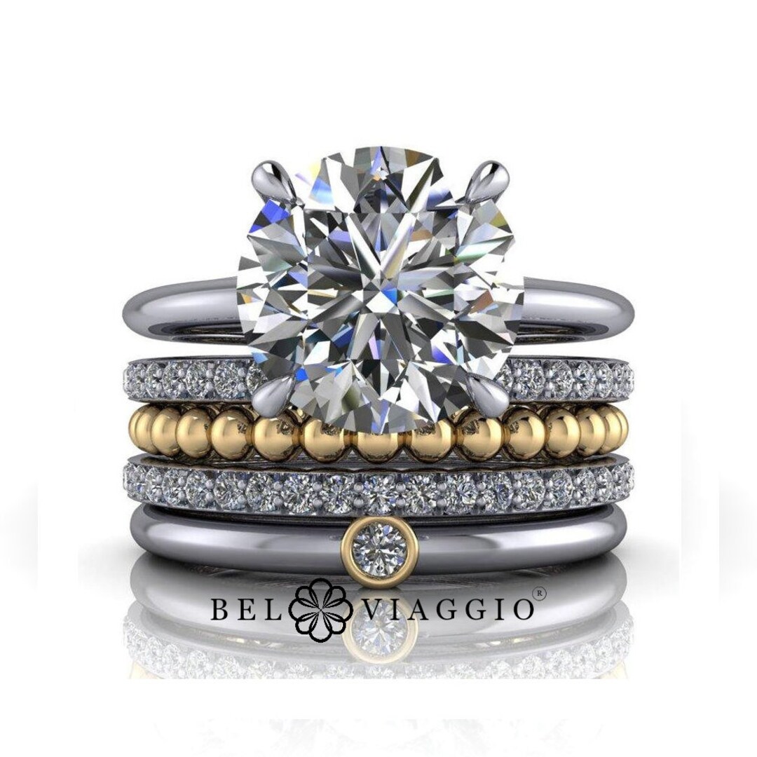 Moissanite Engagement Set, Stacking Set, Solitaire Engagement Ring ...