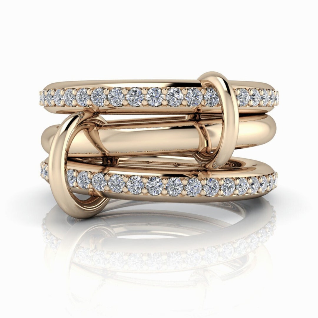 Diamond Connected Rings, Spinelli Inspired Linked Ring Set With Lab ...