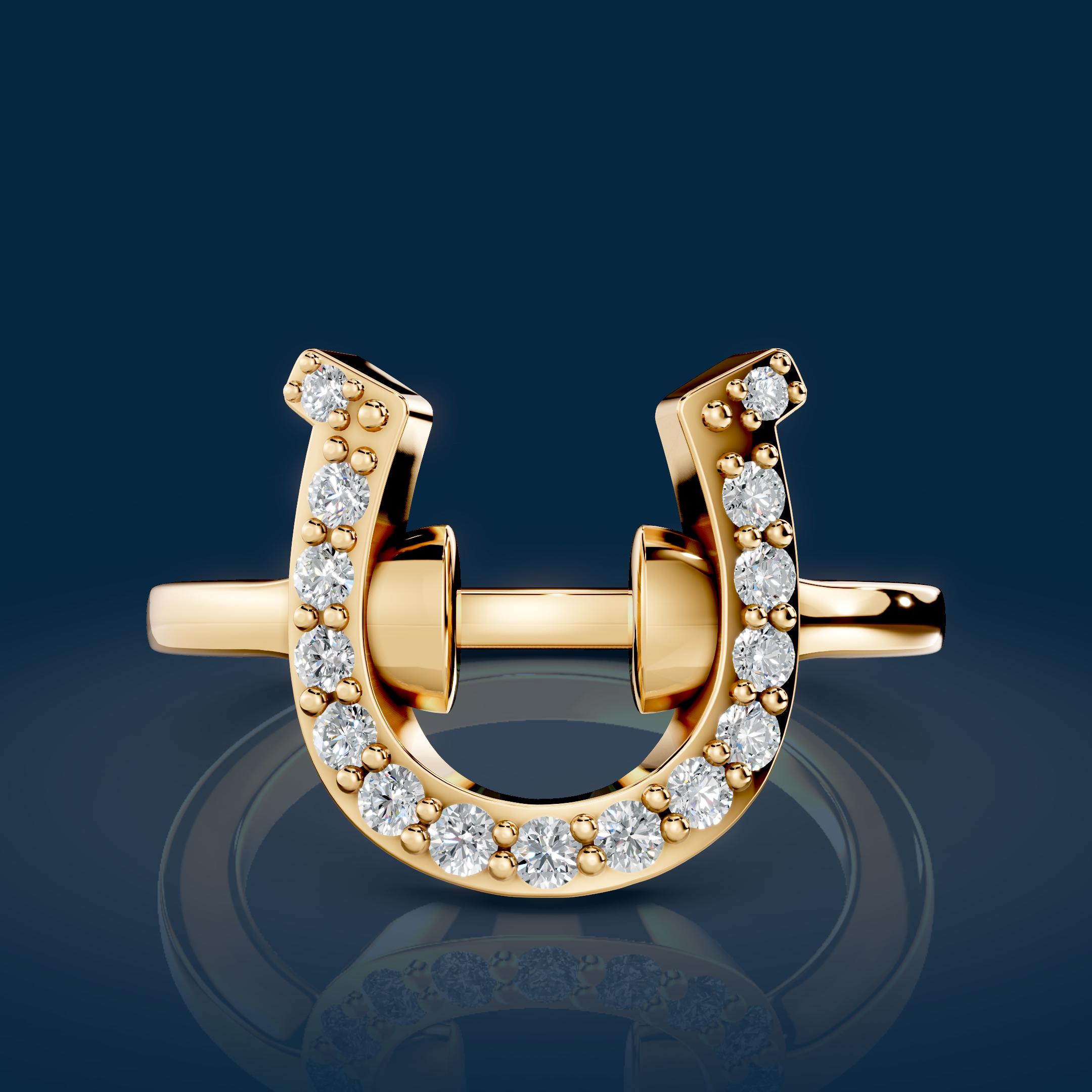 Gold Diamond Horseshoe Ring, Luxury Equestrian Fine Jewelry Symbol Ring ...