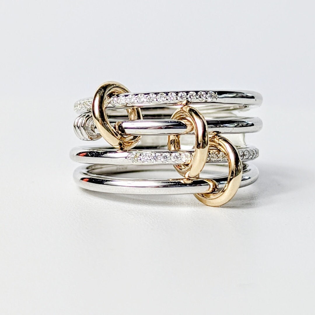 Connected Rings, Multi-band, Sterling Silver, Gold, Two Tone, CZ ...