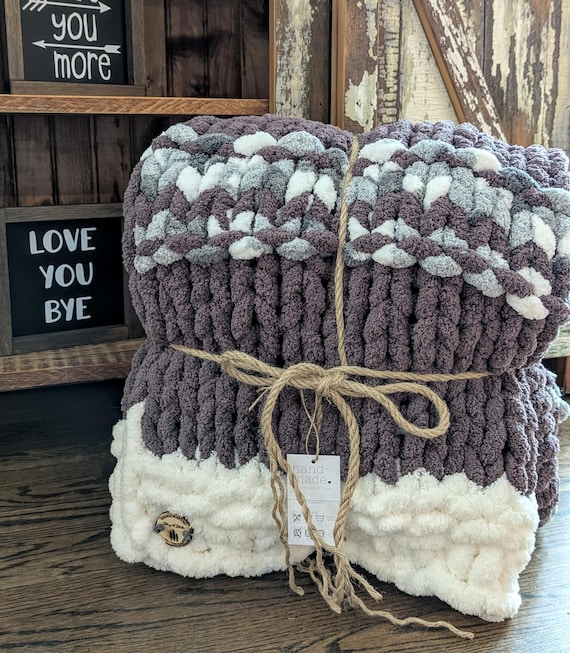 Hand Knit Chunky Chenille Blanket | Oversized Multicolor Throw