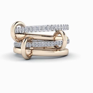Connected Stacking Rings Solid Gold Linked Rings, Diamond Bands - Etsy