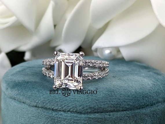 Emerald cut shop split shank