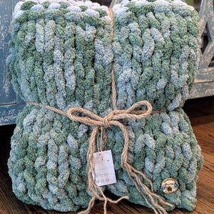 Hand Knit Chunky Chenille Blanket, Heavy Weight Cozy Throw, Sofa Bedding