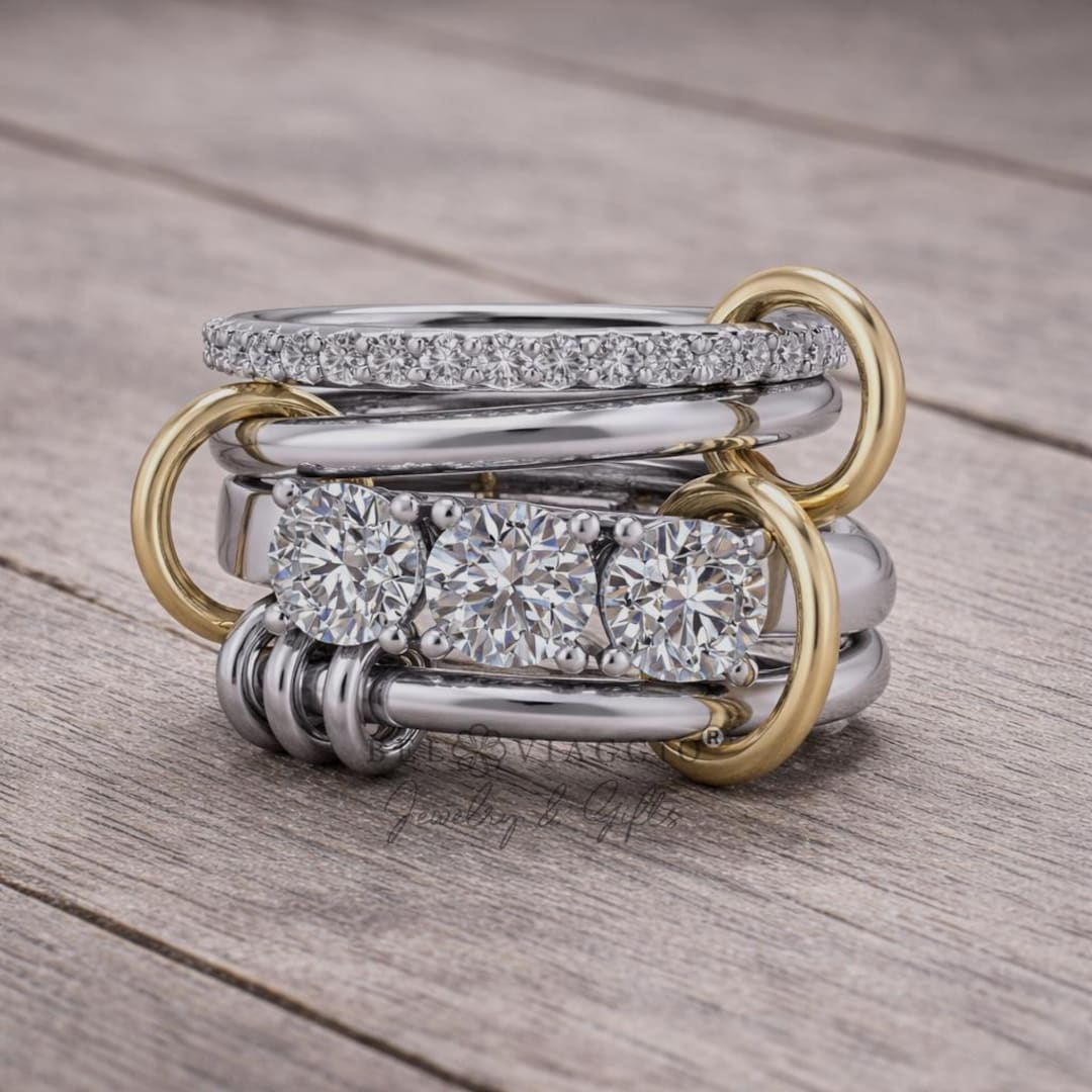 Stacking Rings, Silver Connected Rings, Anniversary Ring, Three Stone ...